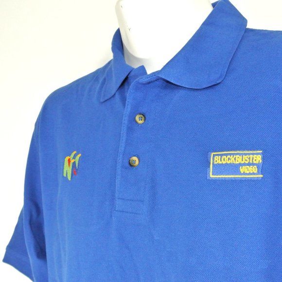 BLOCKBUSTER VIDEO Nintendo 64 Vintage Employee Uniform Polo Shirt Blue S Small - Picture 10 of 11